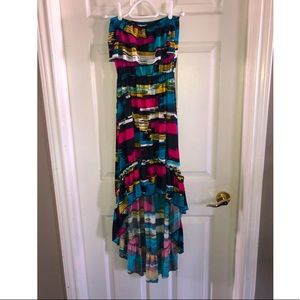 Multi colour maxi strapless dress